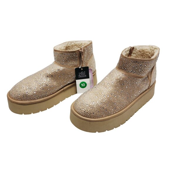 Wild Fable Womens Gold Glitter platforms  Ankle Boots Faux Fur Lining Size 10 - Picture 4 of 11